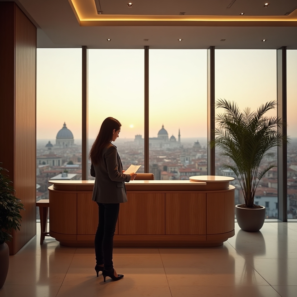 Ufficio moderno con vista sulla città di Roma per team educativo